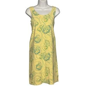 Fresh Produce Coastal Shells Sleeveless Dress Beach Shift XS Yellow Aqua Cotton